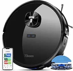 Tikom Robot Vacuum and Mop Combo with LiDAR Navigation, L9000 Robotic Vacuum Cleaner with 4000Pa Suction,150Min Max, 14 No-Go Zones, Smart Mapping, Good for Pet Hair, Carpet, Hard Floor(Dark Black)